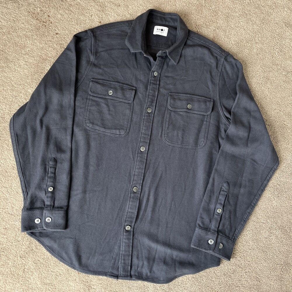 NN07 No Nationality Flannel Button Down Shirt Mens XL Alf Smoky Blue Knit Preppy
